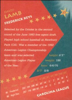 1997 California/Carolina League All-Stars #33 David Lamb Back