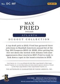 2018 Panini Immaculate Collection - Dugout Collection #DC-MF Max Fried Back