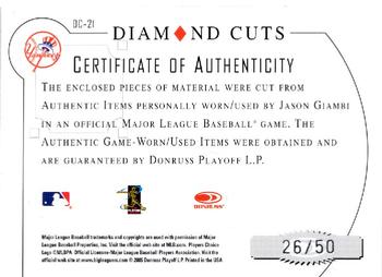 2005 Donruss Diamond Kings - Diamond Cuts Combos #DC-21 Jason Giambi Back