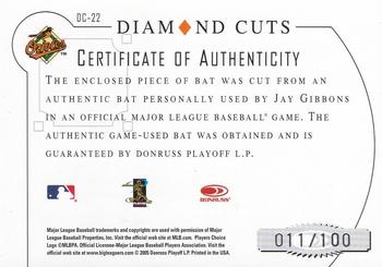 2005 Donruss Diamond Kings - Diamond Cuts Signature Bat #DC-22 Jay Gibbons Back
