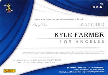 2018 Panini Immaculate Collection - Rookie Auto Dual Materials Printing Plate Black #RDM-KF Kyle Farmer Back