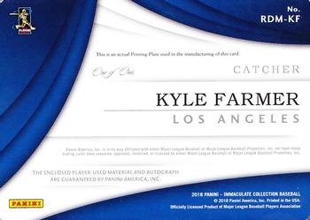 2018 Panini Immaculate Collection - Rookie Auto Dual Materials Printing Plate Yellow #RDM-KF Kyle Farmer Back