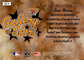 2005 Donruss Diamond Kings - Gallery of Stars Bat #GS-9 Dave Parker Back