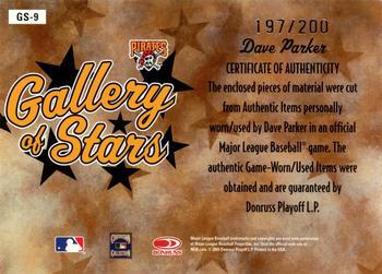 2005 Donruss Diamond Kings - Gallery of Stars Combos #GS-9 Dave Parker Back