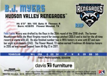 2018 Grandstand Hudson Valley Renegades #NNO B.J. Myers Back