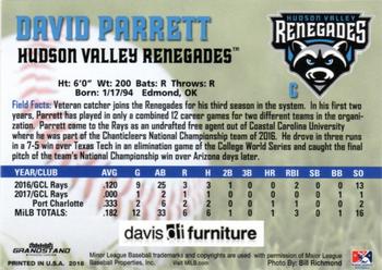 2018 Grandstand Hudson Valley Renegades #NNO David Parrett Back