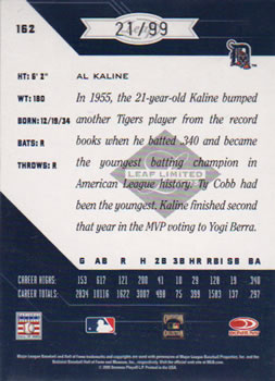 2005 Leaf Limited #162 Al Kaline Back