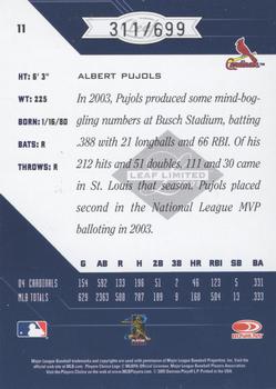 2005 Leaf Limited #11 Albert Pujols Back