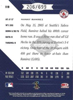 2005 Leaf Limited #119 Manny Ramirez Back