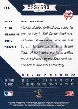 2005 Leaf Limited #138 Mike Mussina Back