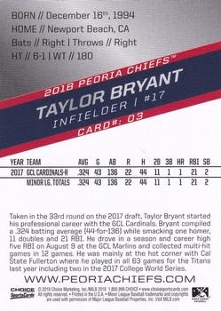 2018 Choice Peoria Chiefs #3 Taylor Bryant Back