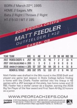 2018 Choice Peoria Chiefs #8 Matt Fiedler Back