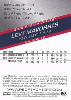 2018 Choice Peoria Chiefs #15 Levi MaVorhis Back