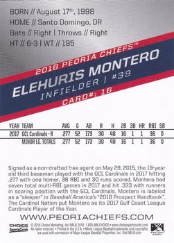 2018 Choice Peoria Chiefs #16 Elehuris Montero Back