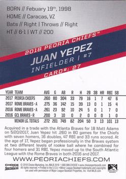 2018 Choice Peoria Chiefs #27 Juan Yepez Back