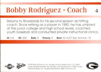 1998 Multi-Ad Delmarva Shorebirds #4 Bobby Rodriguez Back