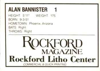 1988 Litho Center Rockford Expos #1 Alan Bannister Back