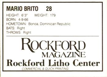 1988 Litho Center Rockford Expos #2 Mario Brito Back