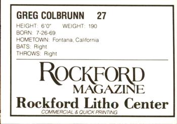 1988 Litho Center Rockford Expos #8 Greg Colbrunn Back