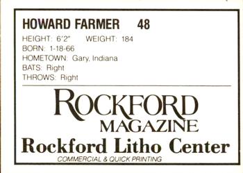 1988 Litho Center Rockford Expos #12 Howard Farmer Back