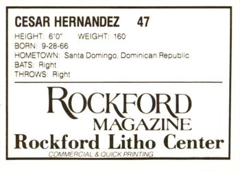 1988 Litho Center Rockford Expos #17 Cesar Hernandez Back