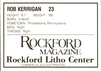 1988 Litho Center Rockford Expos #18 Rob Kerrigan Back