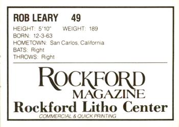1988 Litho Center Rockford Expos #22 Rob Leary Back