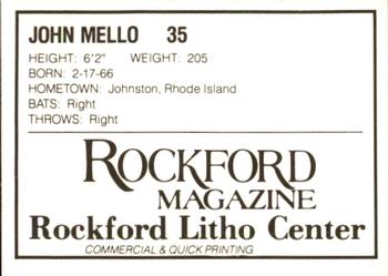 1988 Litho Center Rockford Expos #24 John Mello Back