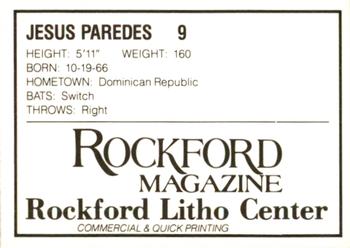 1988 Litho Center Rockford Expos #26 Jesus Paredes Back