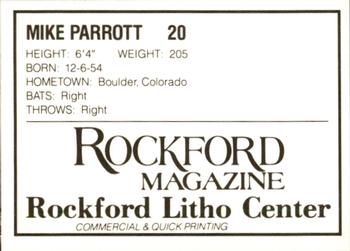 1988 Litho Center Rockford Expos #27 Mike Parrott Back