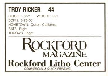 1988 Litho Center Rockford Expos #31 Troy Ricker Back