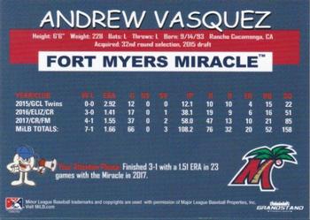 2018 Grandstand Fort Myers Miracle #NNO Andrew Vasquez Back