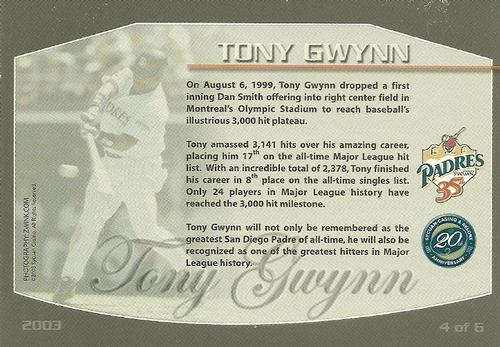2003 Sycuan Casino & Resort Tony Gwynn #4 Tony Gwynn Back