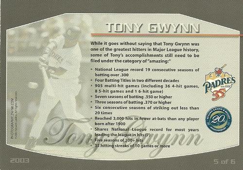 2003 Sycuan Casino & Resort Tony Gwynn #5 Tony Gwynn Back