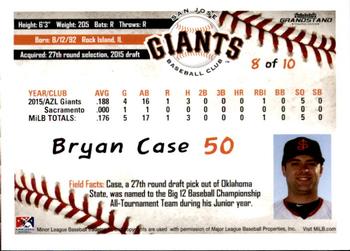 2016 Grandstand San Jose Giants Update #8 Bryan Case Back