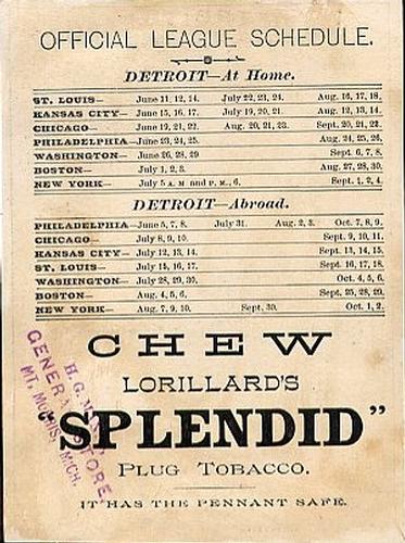 1886 Lorillard's Plug Tobacco Team #NNO Detroit Wolverines Back