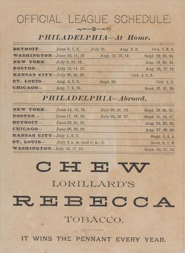 1886 Lorillard's Plug Tobacco Team #NNO Philadelphia Quakers Back