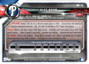 2018 Bowman Draft #BD-25 Alec Bohm Back