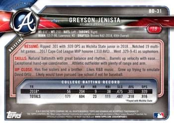 2018 Bowman Draft #BD-31 Greyson Jenista Back