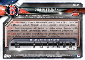2018 Bowman Draft #BD-33 Durbin Feltman Back