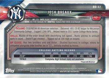 2018 Bowman Draft #BD-57 Josh Breaux Back