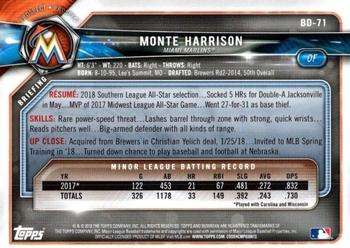 2018 Bowman Draft #BD-71 Monte Harrison Back
