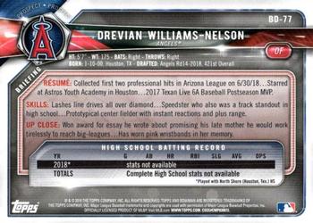 2018 Bowman Draft #BD-77 Drevian Williams-Nelson Back