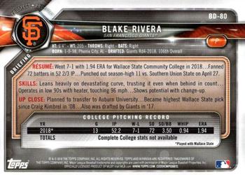 2018 Bowman Draft #BD-80 Blake Rivera Back