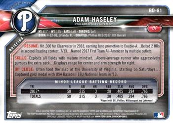 2018 Bowman Draft #BD-81 Adam Haseley Back