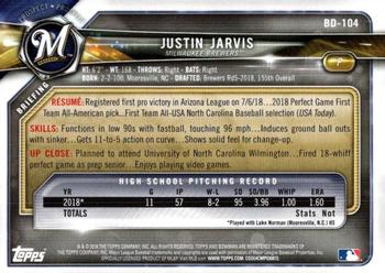 2018 Bowman Draft #BD-104 Justin Jarvis Back