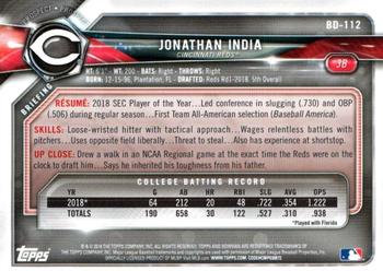 2018 Bowman Draft #BD-112 Jonathan India Back