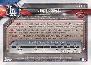 2018 Bowman Draft #BD-116 Jeren Kendall Back