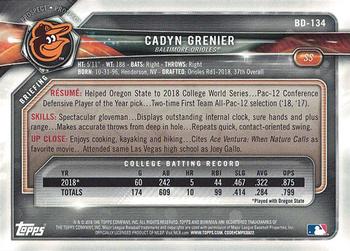 2018 Bowman Draft #BD-134 Cadyn Grenier Back