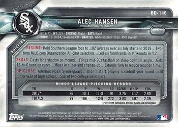 2018 Bowman Draft #BD-146 Alec Hansen Back